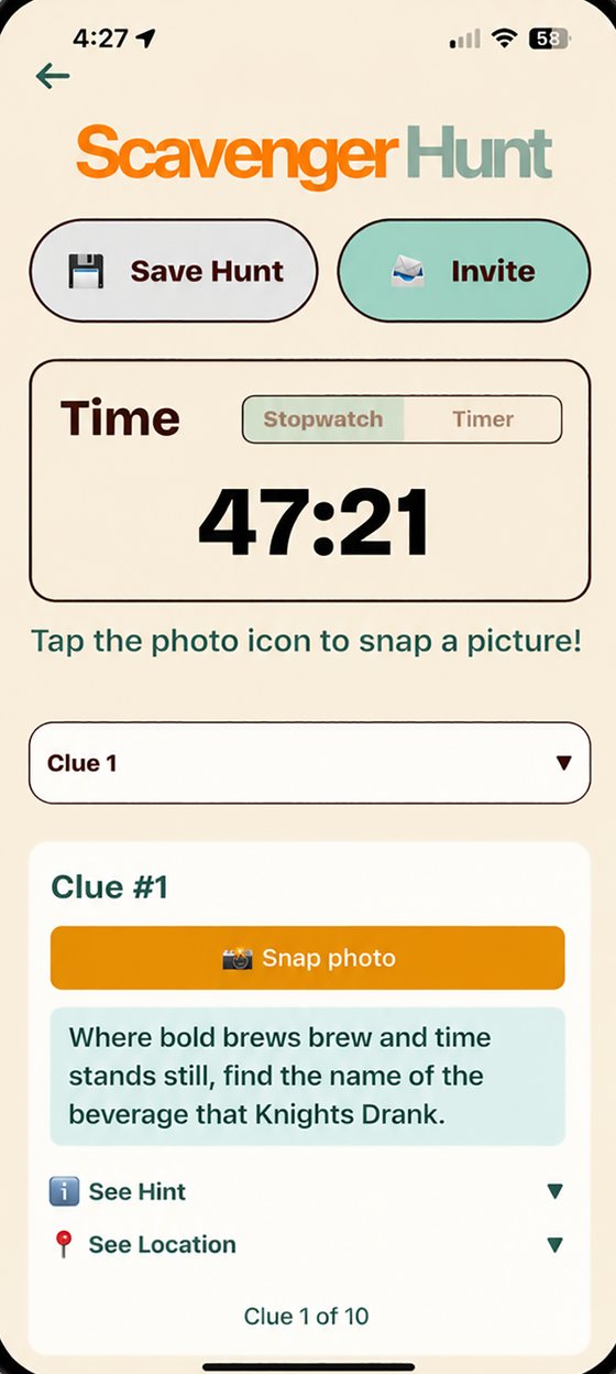 Scavenger hunt with a 47:21 stopwatch and the first clue